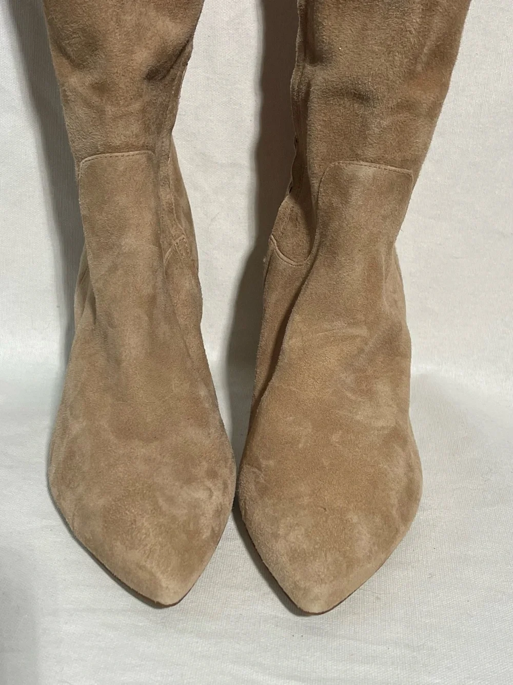 Sam Edelman Hai Suede Knee-High Boots Camel Tan Pointed Toe Block Heel